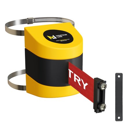 MONTOUR LINE Retractable Belt Barrier Yellow Clamped Mount, 20ft. NoEn..Belt (M) WMX160-YW-NOENRW-C-M-200